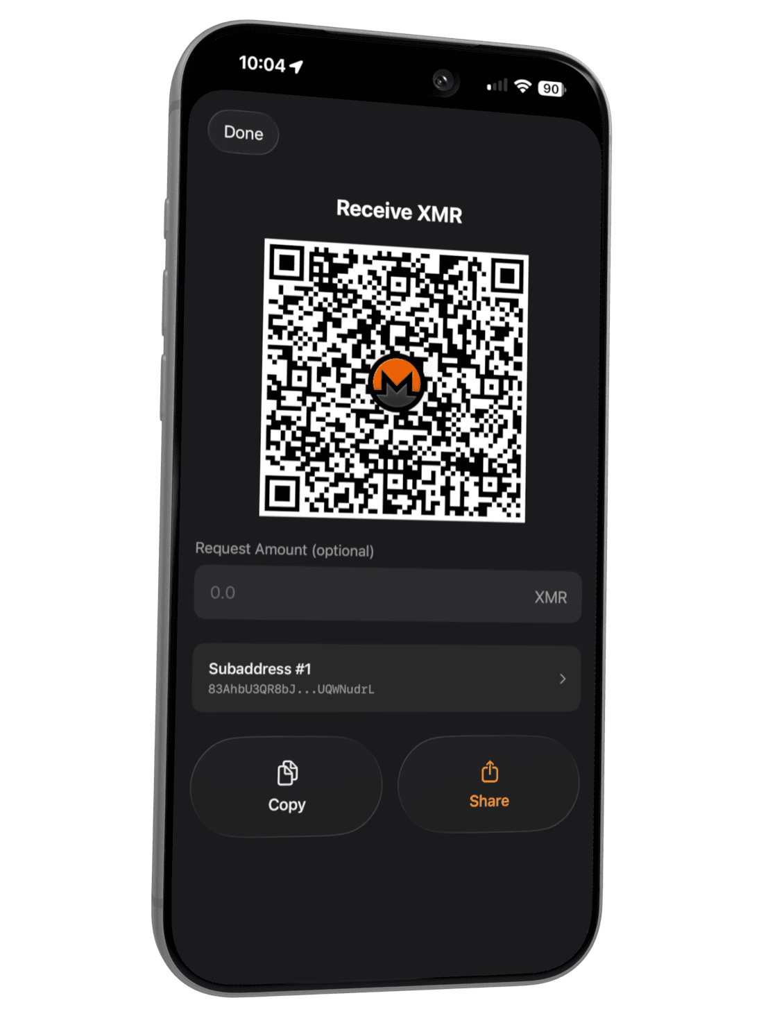 Monero One receive XMR QR code screen